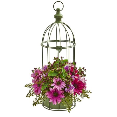 NEARLY NATURALS Daisy Artificial Arrangement in Decorative Bird Cage - Pink 1695-PK